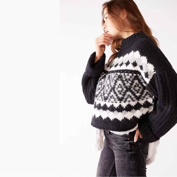 Free People Oversized Wool and Alpaca Fair Isle Turtleneck Sweater - Picture 2 of 13